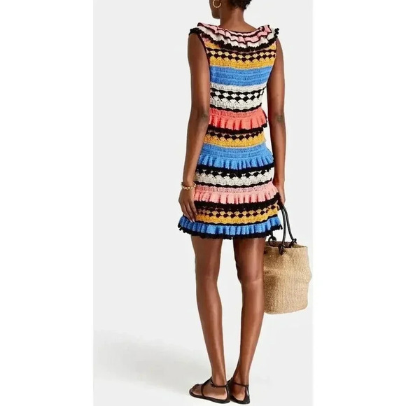 $950 Zimmermann Handmade Real Croch Tiggy Frill Tiered Pompom Dress Resort Sz 12 - Picture 5 of 16